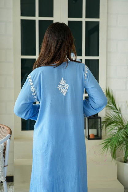 Gul dori chikankari modal kurti in powder Blue