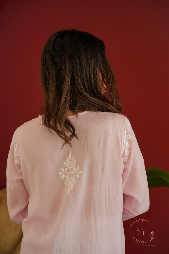 Gul dori chikankari modal kurti in Pink