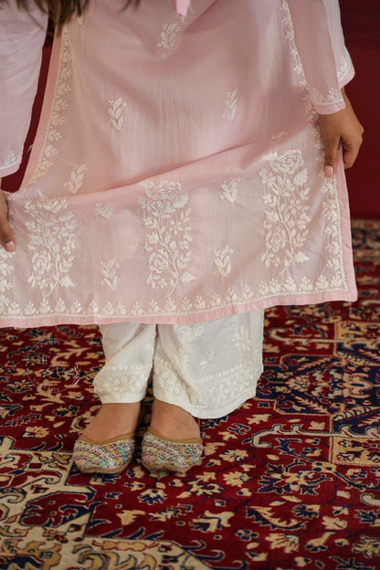 Gul dori chikankari modal kurti in Pink