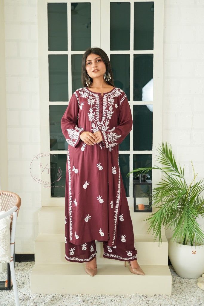 Miraya Chikankari modal set in Brown