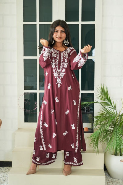 Miraya Chikankari modal set in Brown