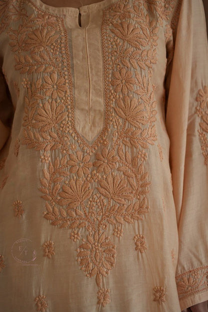 Hayat Chikankari muslin silk Kurti in Beige