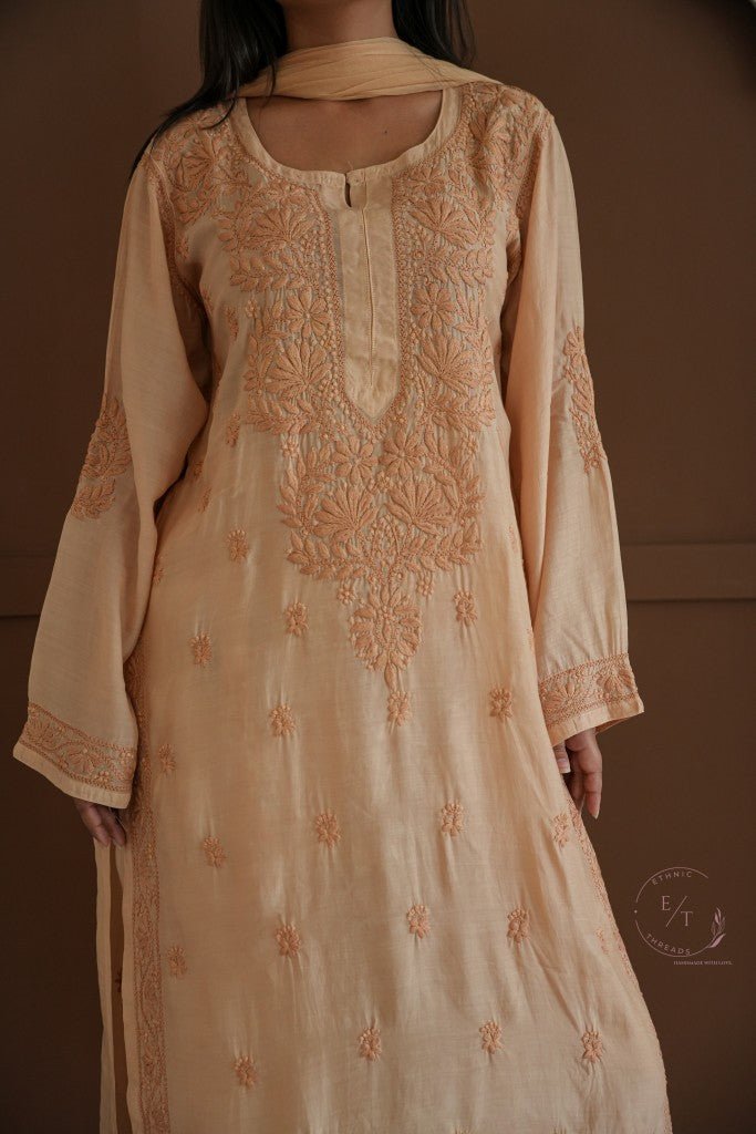 Hayat Chikankari muslin silk Kurti in Beige