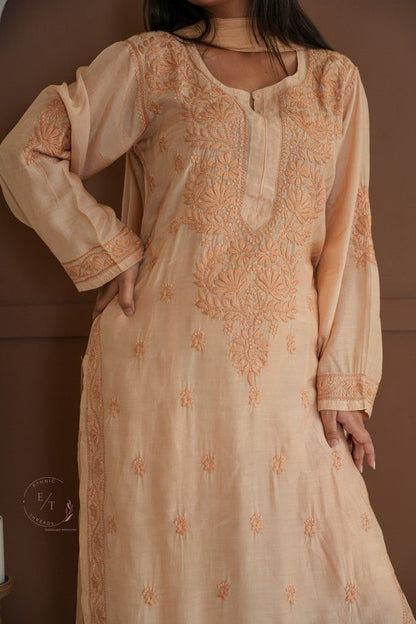 Hayat Chikankari muslin silk Kurti in Beige