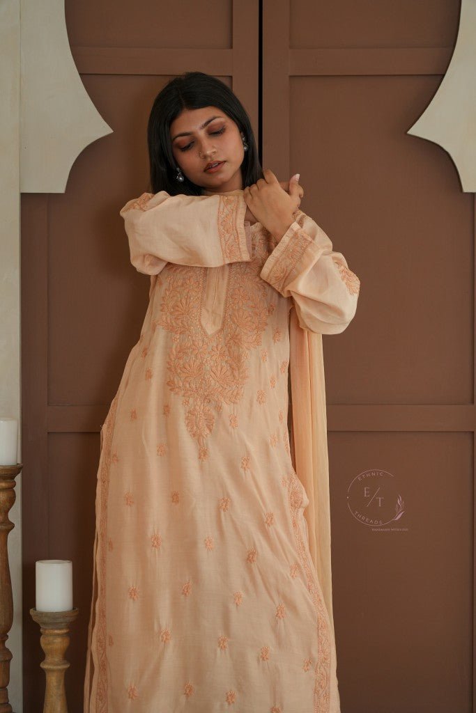 Hayat Chikankari muslin silk Kurti in Beige