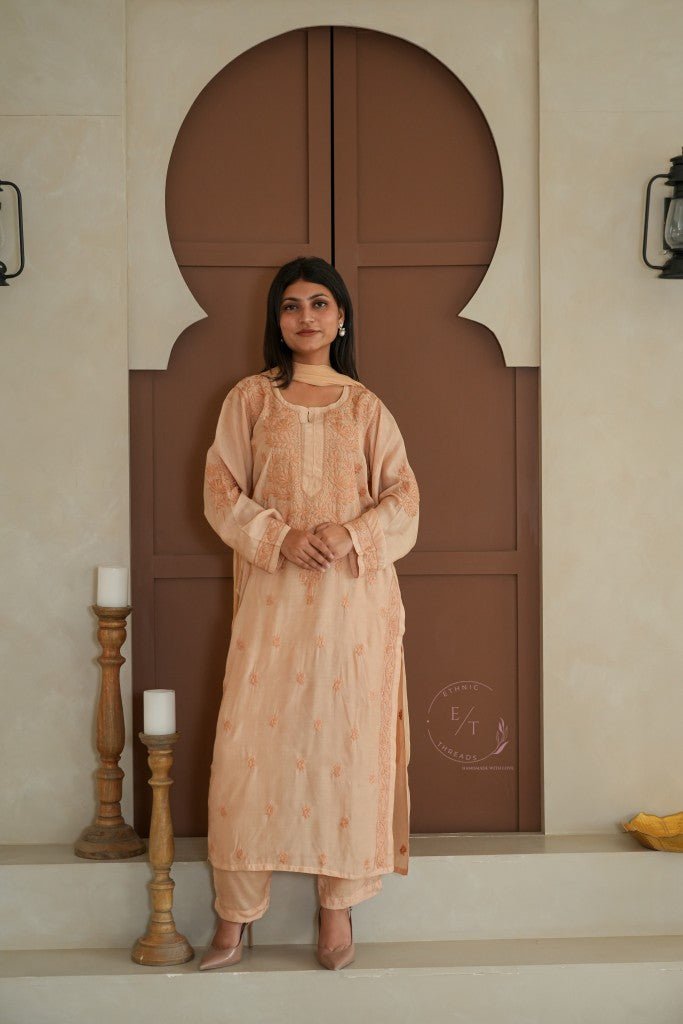 Hayat Chikankari muslin silk Kurti in Beige