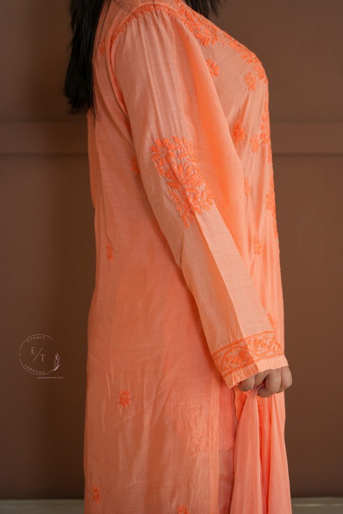 Hayat Chikankari muslin silk Kurti in Orange