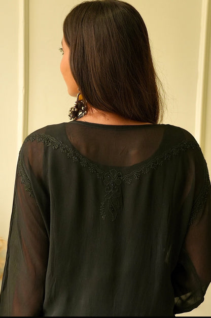 Elizeh chikankari and Cutdana kurti in Black