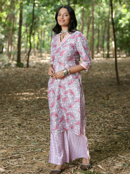 GULABARI - DIGITAL PRINTED KURTA SET ON EMBROIDERD FABRIC WITH HANDWORK NECKLINE