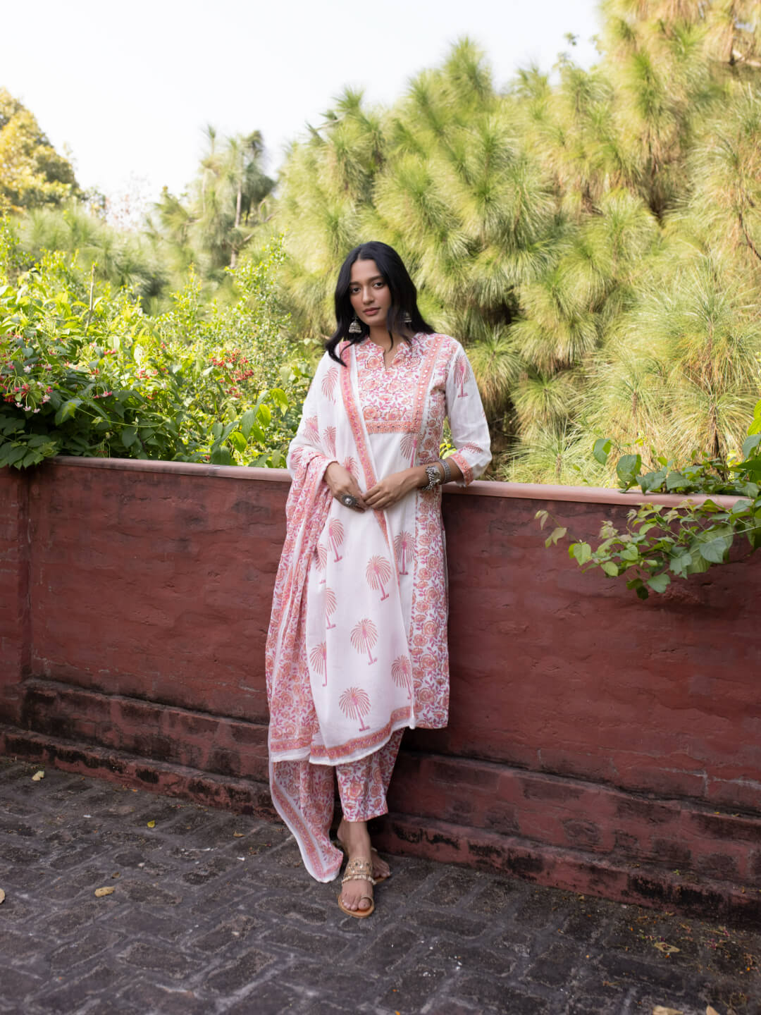 GULZAR - BLOCK PRINT PURE COTTON DOBBY STRAIGHT KURTA SET WITH MULMUL DUPATTA AND INTRICATE EMBROIDERY