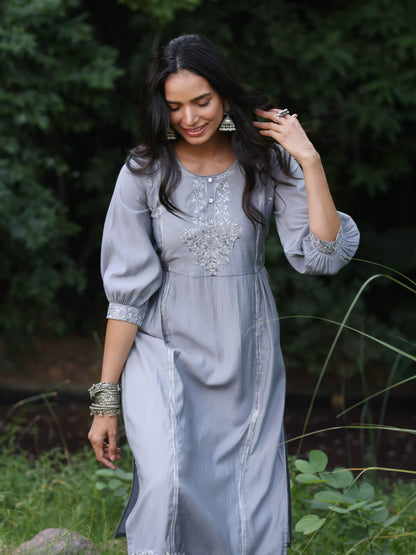 SURMAI - VISCOSE SILK KURTA SET WITH SHADED EMBROIDERY