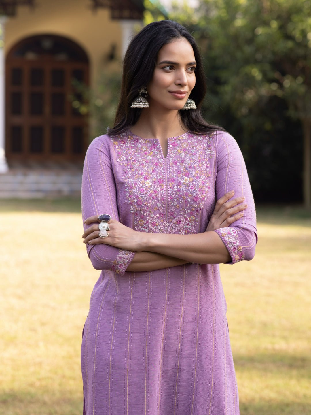 FIZA - PREMIUM FANCY FABRIC KURTA SET WITH KASHMIRI EMBROIDERY WORK