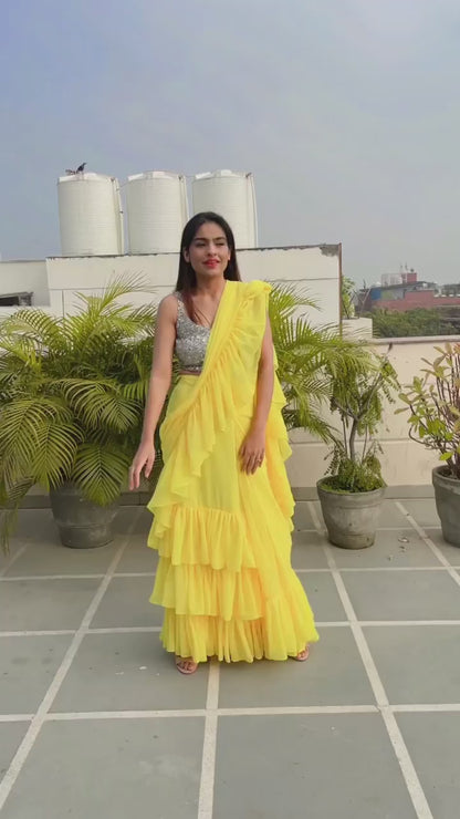 Sunshine Yellow Frill Saree