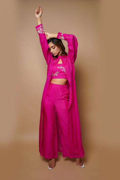 Hot Pink Cape Indowestern Set- (Set Of 4)