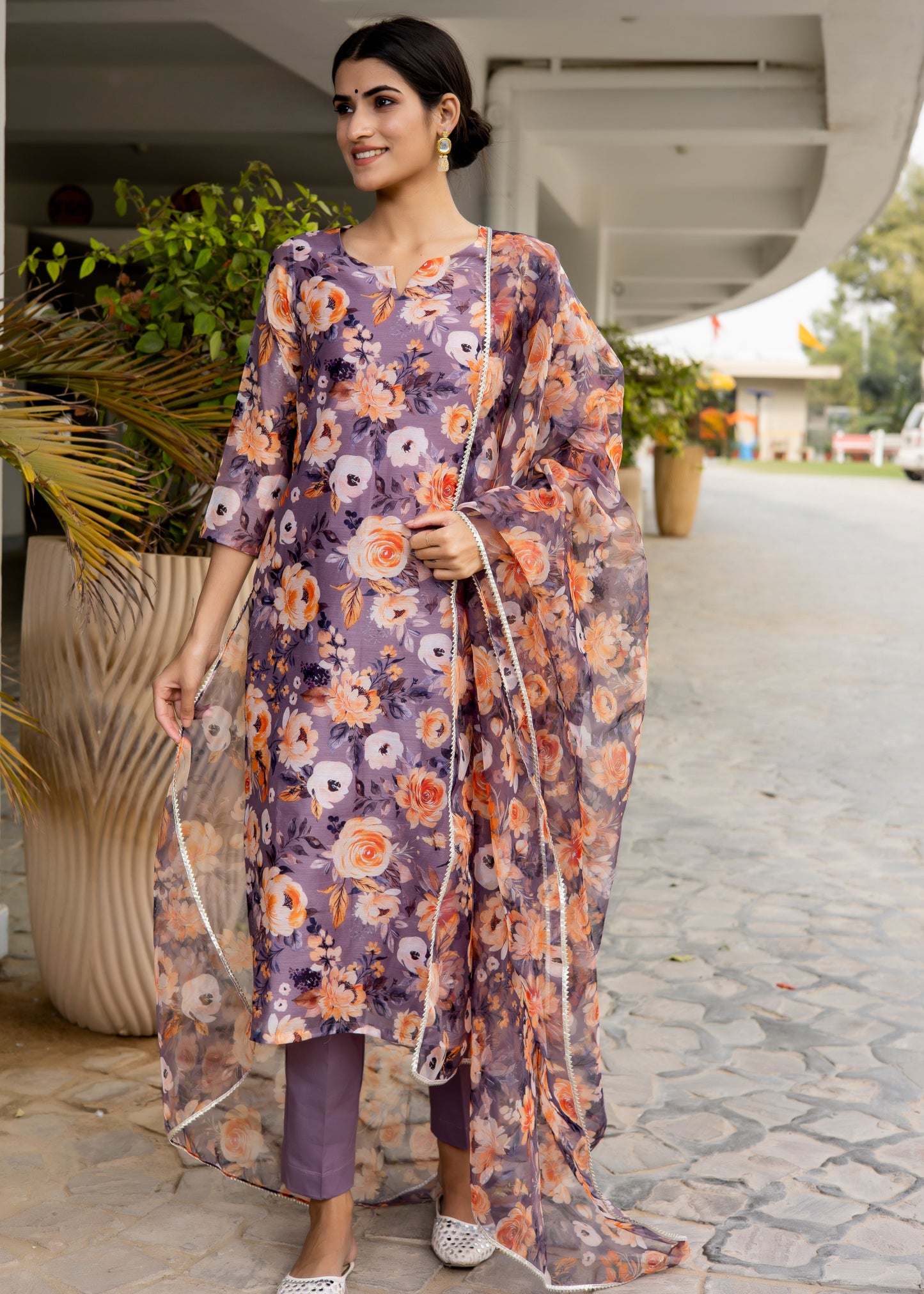 Viola Purple Floral Printed suit set