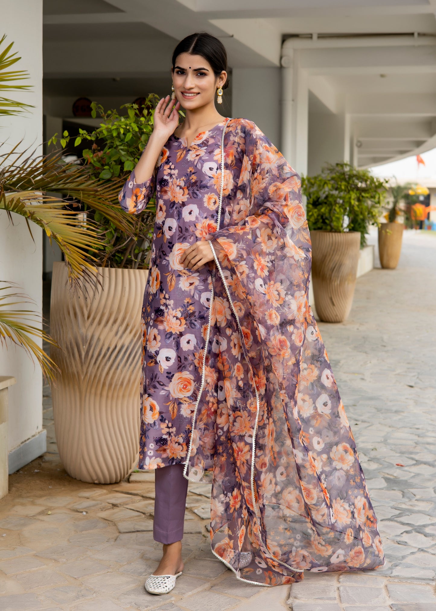 Viola Purple Floral Printed suit set