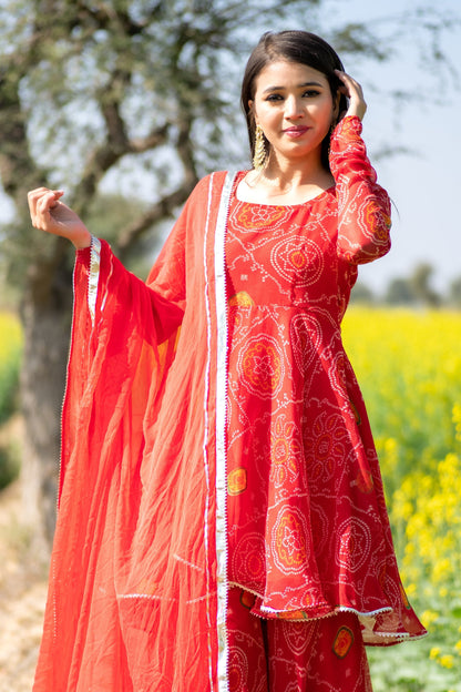 Red Bandhani Sharara Set