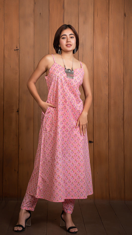 Prisha Sanganeri Hand Block Cotton Kurta - Peach