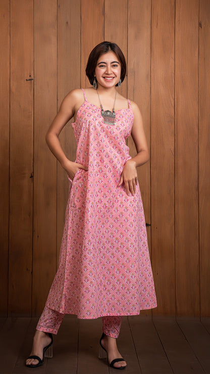 Prisha Sanganeri Hand Block Cotton Kurta - Peach