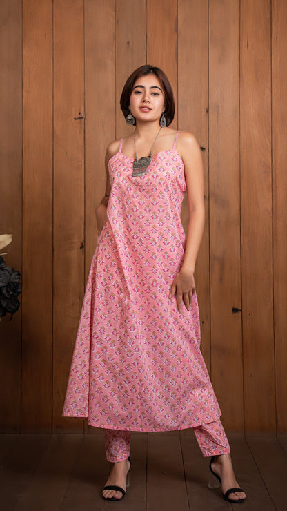 Prisha Sanganeri Hand Block Cotton Kurta - Peach