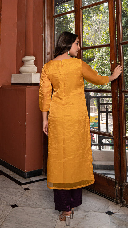 Azal - Mustard Pure Tissue Kurta Set