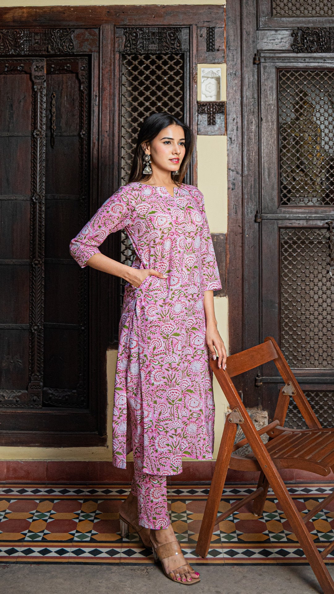 Netra Sanganeri Hand Block Kurta - Pink