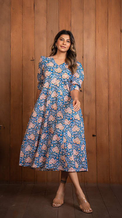 Jaina Sanganeri Print Dress - Blue