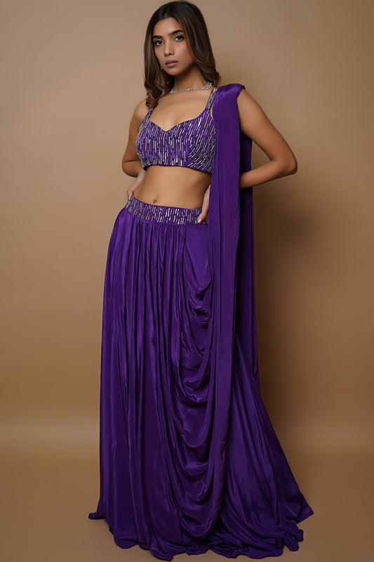 Dark Purple Lehenga Set (Set Of 2)