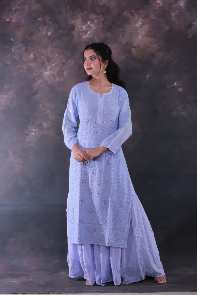 Maahru Chikankari mukaish garara set