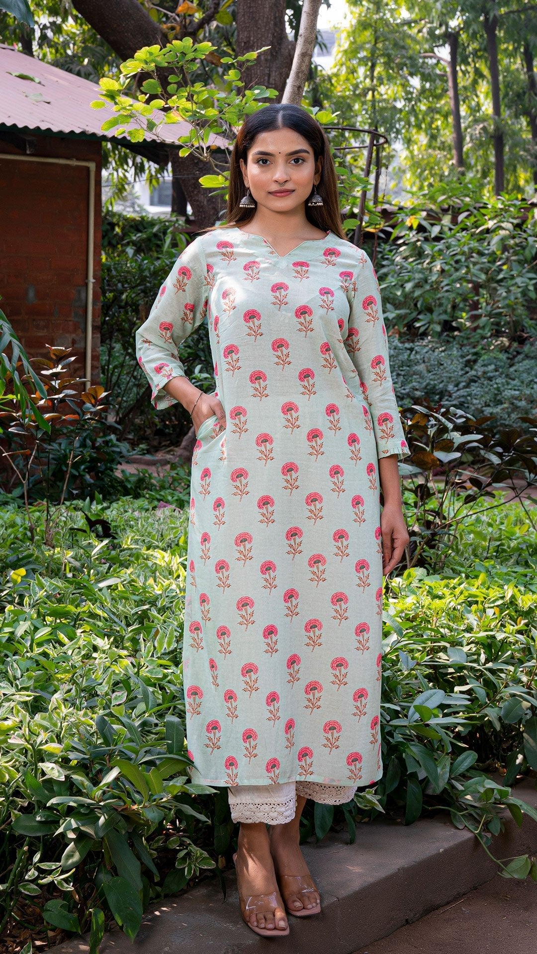 Jayati Soft Silk Printed Kurta - Mint Green