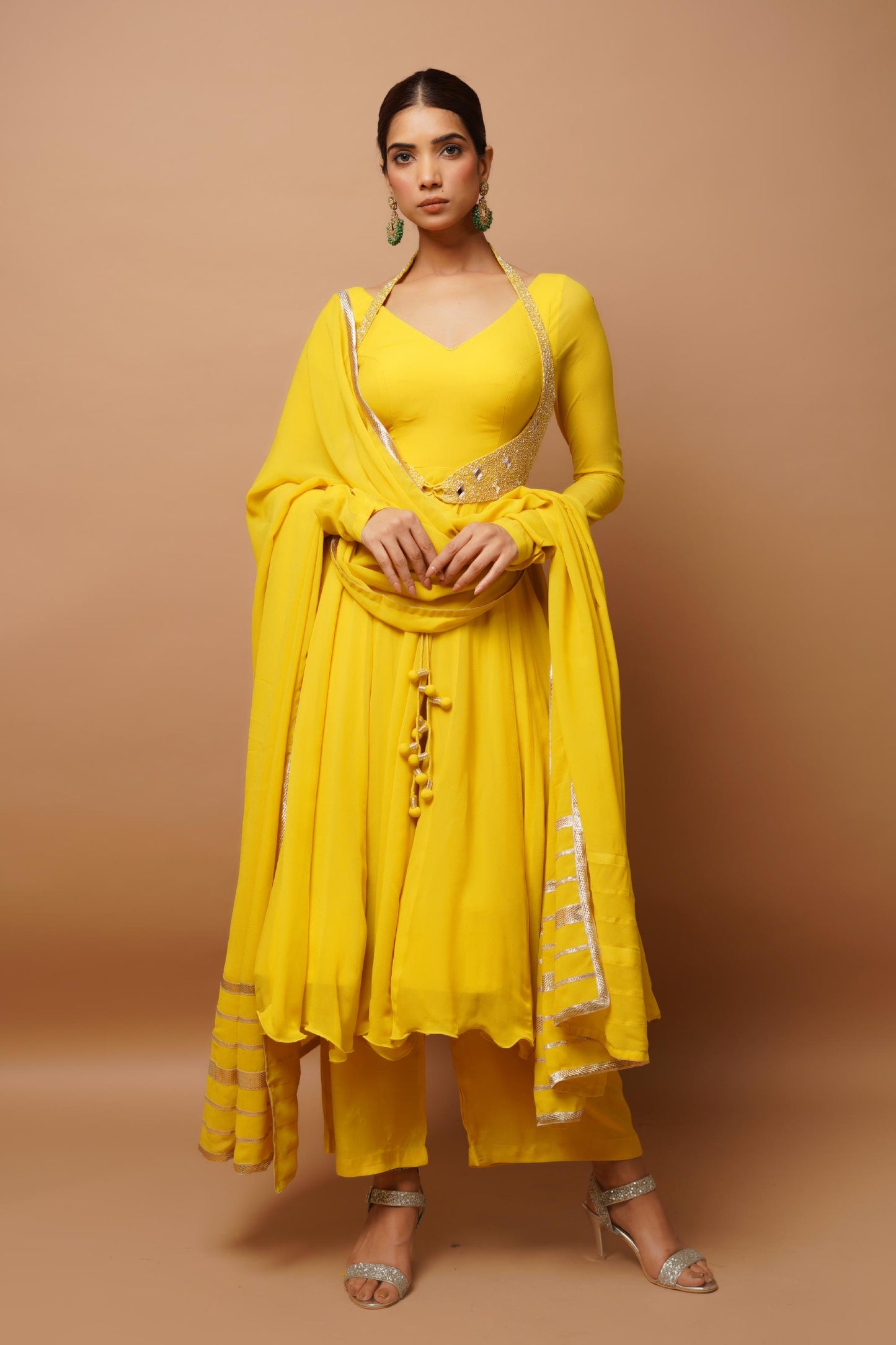 Yellow Anarkali Suit Set (Set Of 4)