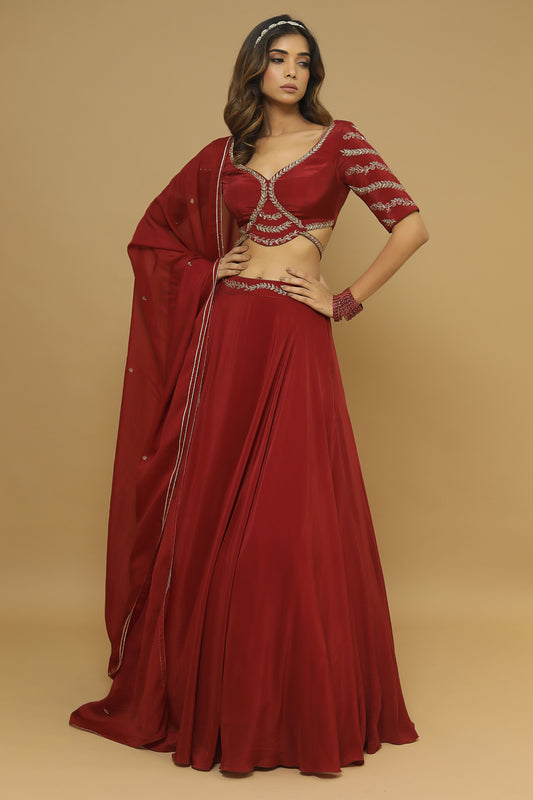 Maroon Lehenga Set (Set Of 3)