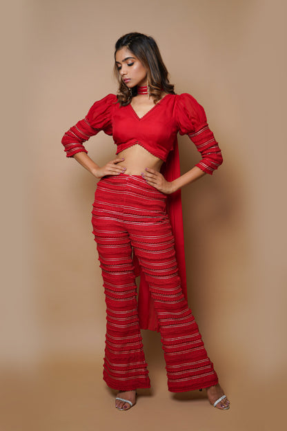 Hot Red Indo Western Set (Set Of 3)