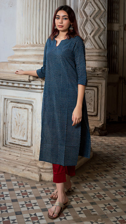 Baani Ajrakh Natural Dyed Cotton Kurta In Blue