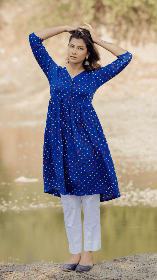 Blue Bandhani Cotton Kurta