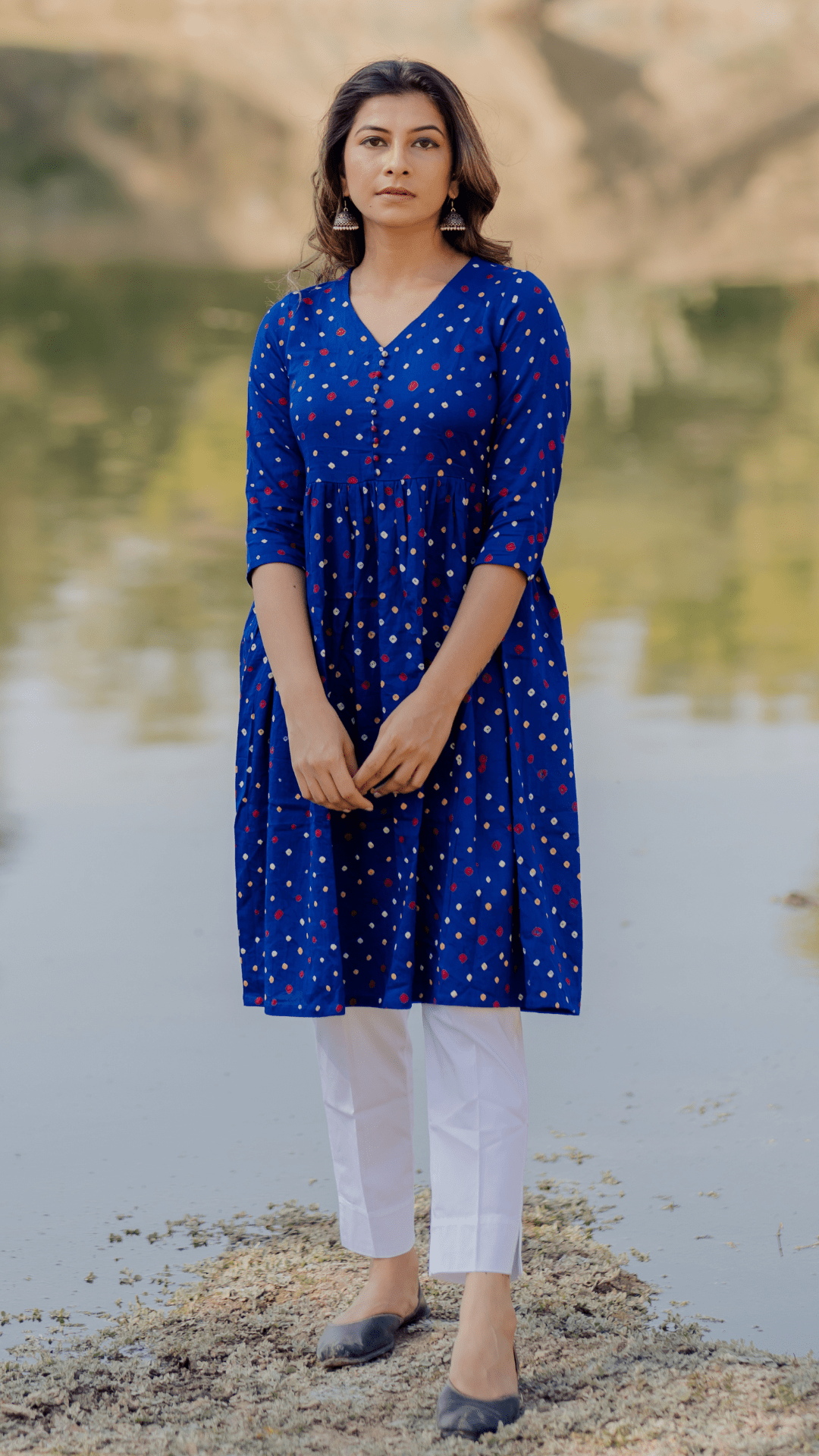 Blue Bandhani Cotton Kurta