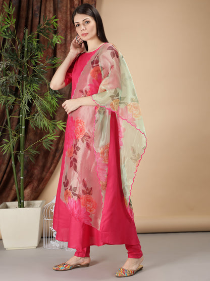 Pink Floral Dupatta Set