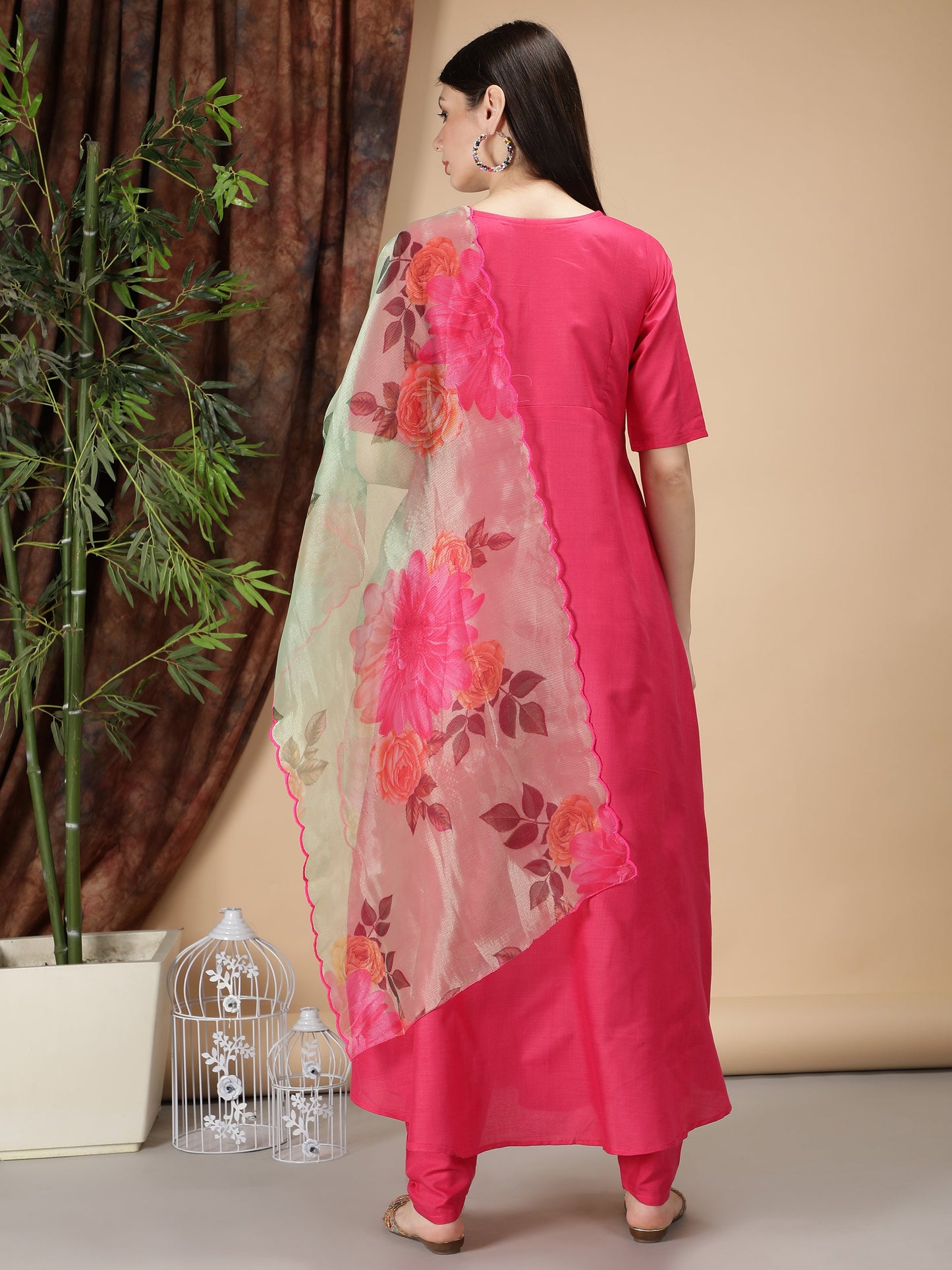 Pink Floral Dupatta Set