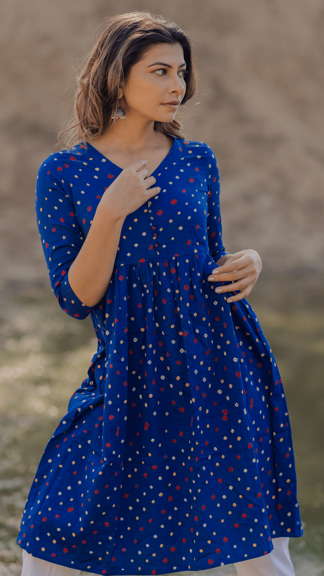 Blue Bandhani Cotton Kurta