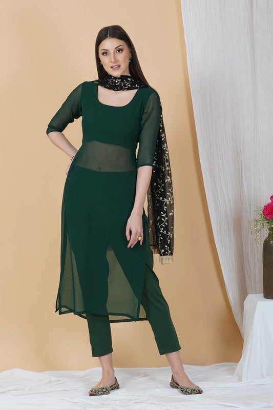 Sheer Pants Suit Set with Embellished Dupatta