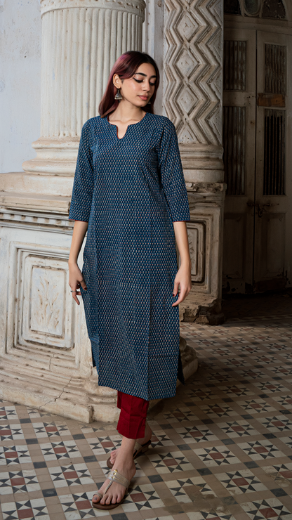 Baani Ajrakh Natural Dyed Cotton Kurta In Blue