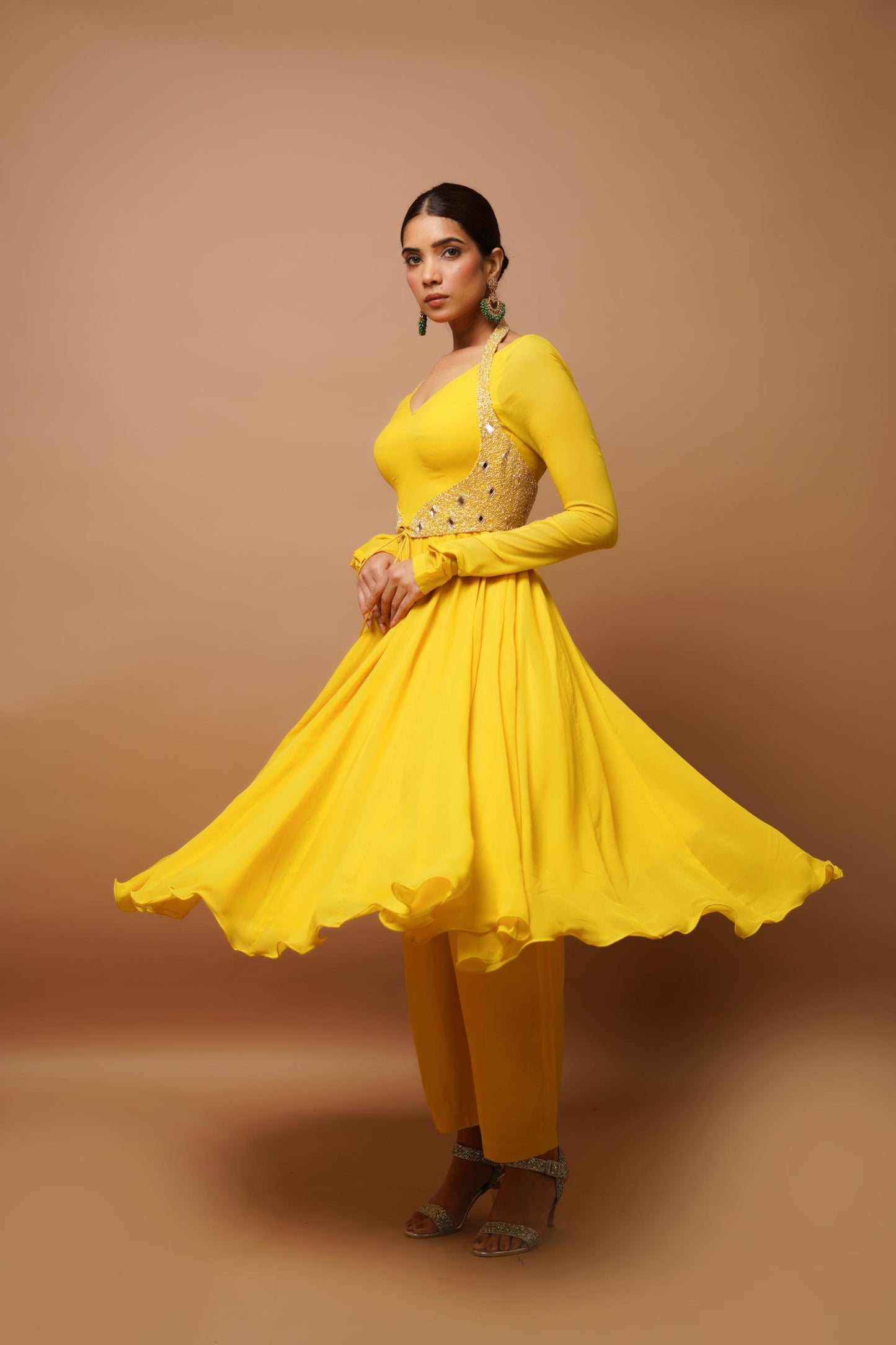 Yellow Anarkali Suit Set (Set Of 4)