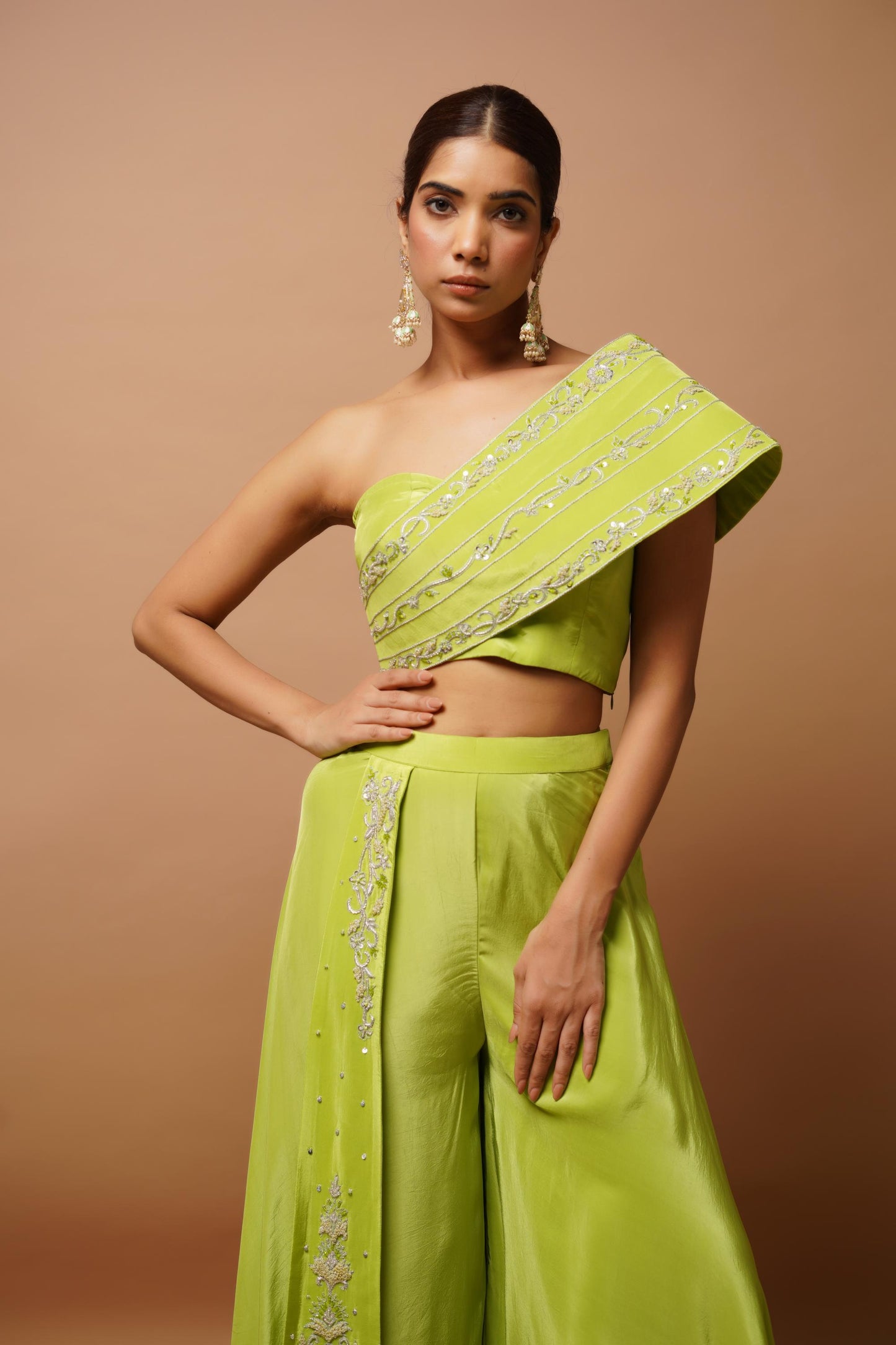 Bright Green Indo Western Set (Set Of 2)