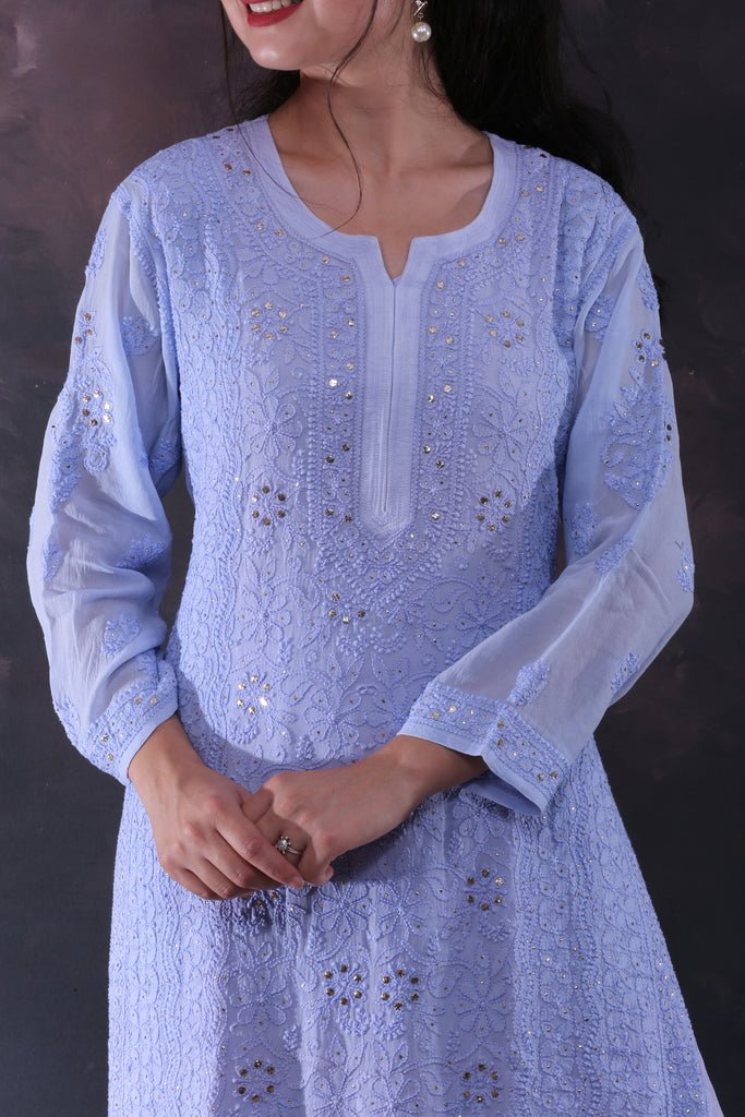 Maahru Chikankari mukaish garara set