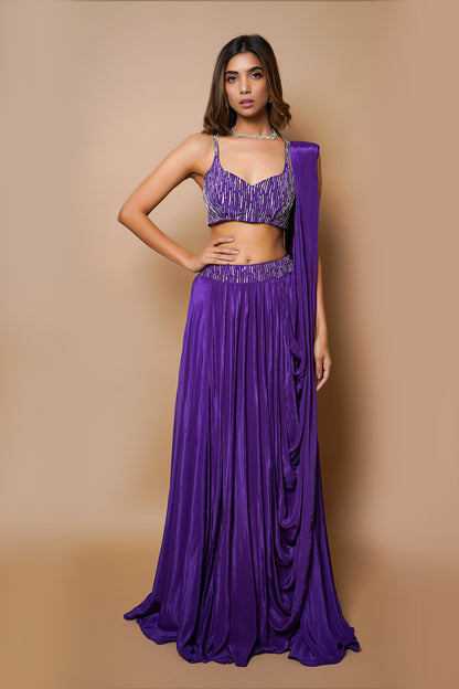 Dark Purple Lehenga Set (Set Of 2)