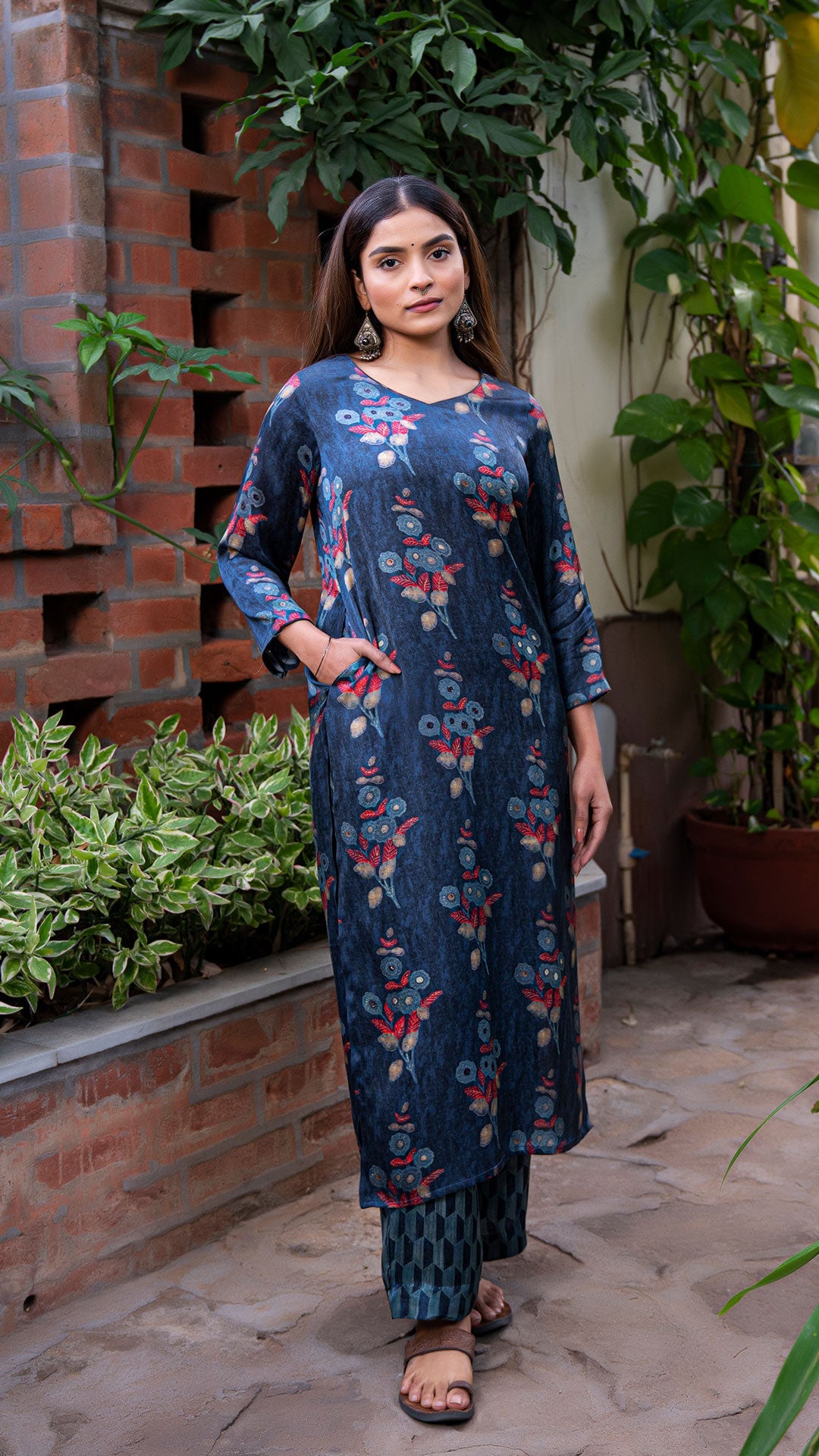 Labdhi Floral Butta Silk Kurta - Blue