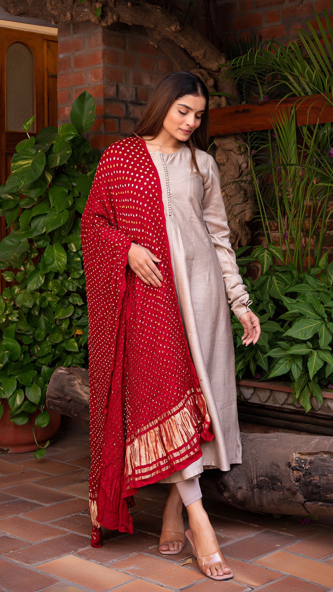 Meera Chanderi Silk Anarkali Kurta In Grey