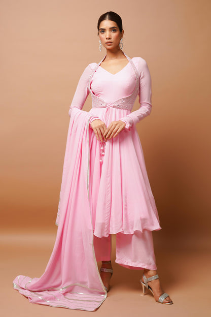 Baby Pink Anarkali Suit Set (Set Of 4)