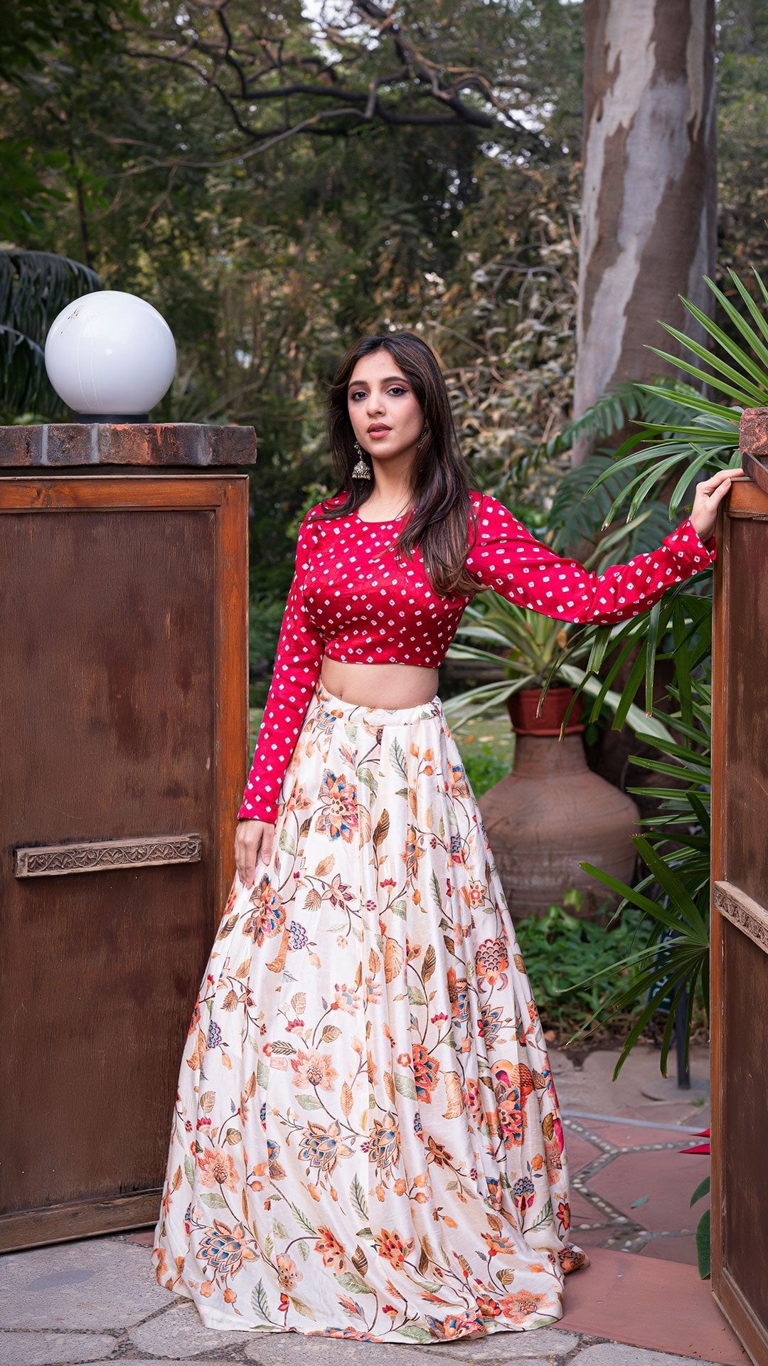 Birds of Paradise Silk Lehenga - Off White with Bandhani Silk Blouse