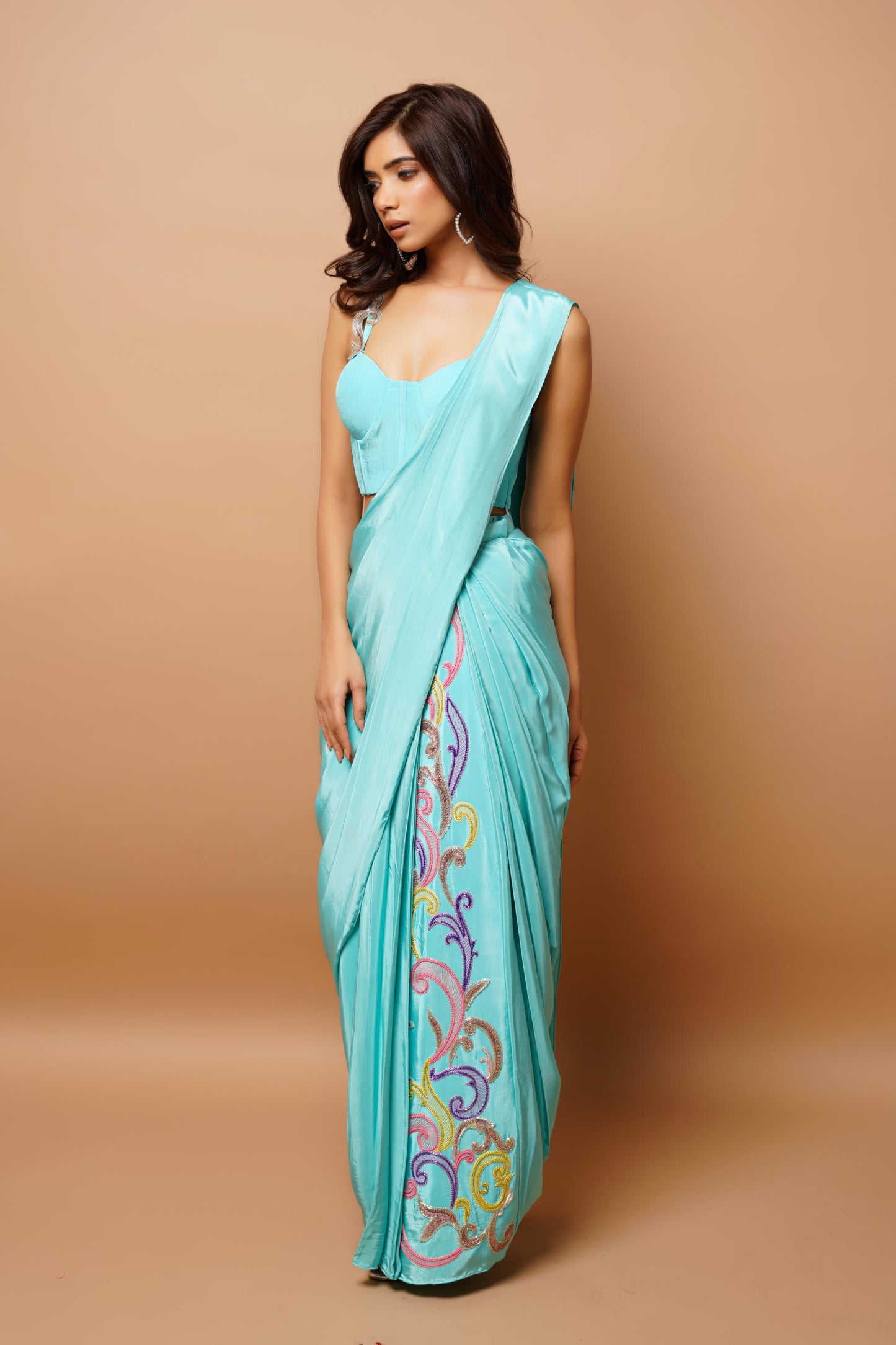 Firozi Ready To Wear Saree (Set Of 2)